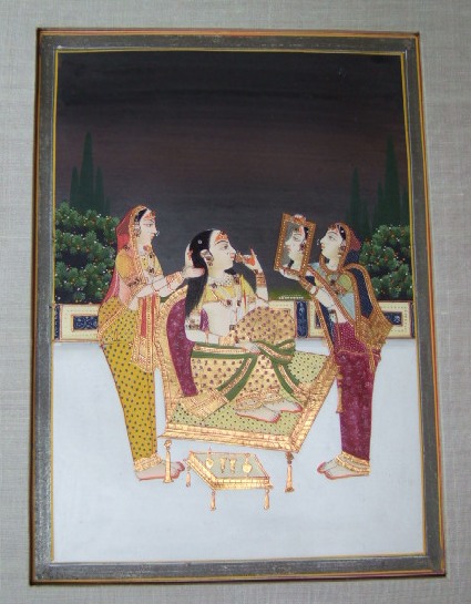 Appraisal: A young women with mirror and Female attendants India th