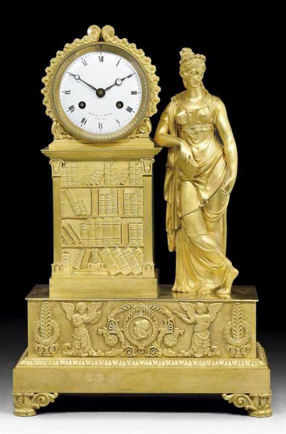 Appraisal: MANTEL CLOCK LA LECTURE Empire Restauration the dial signed LEPINE