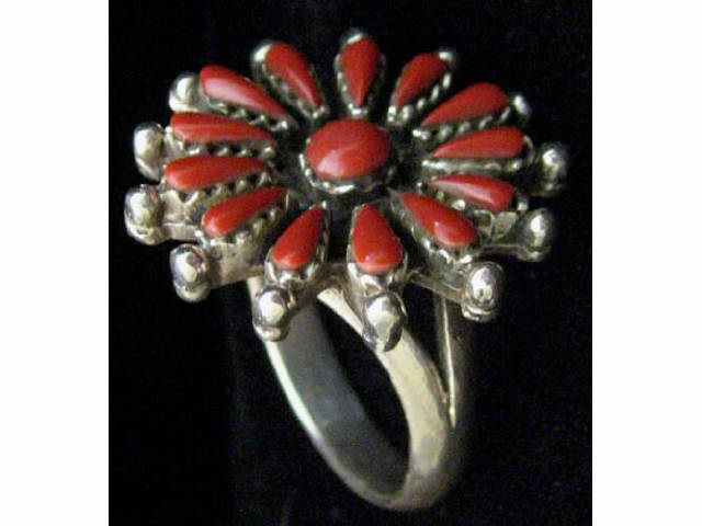 Appraisal: RED CORAL STARBURST STERLING SILVER RING