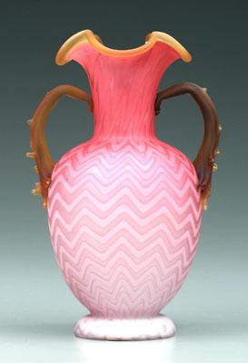 Appraisal: Mother-of-pearl thorn handled urn herringbone pattern satin glass red to