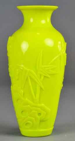 Appraisal: Chinese Peiking Glass VaseBaluster lime green glass vase with flared