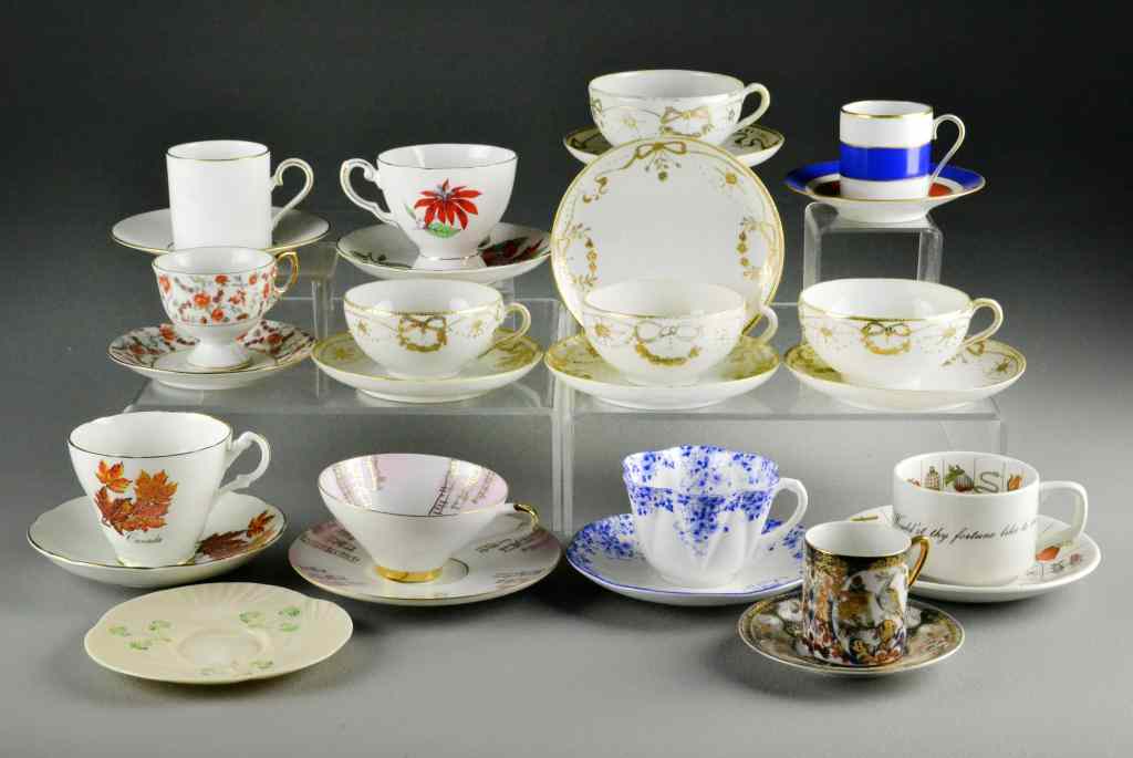 Appraisal: Misc Porcelain Teacups and SaucersTo include Shelley and Belleek largest