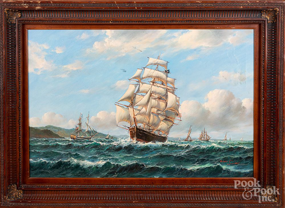 Appraisal: Robert Sanders oil on canvas seascape Robert Sanders American th