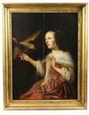 Appraisal: OOP - th c Portrait of Dutch Girl with Parrot