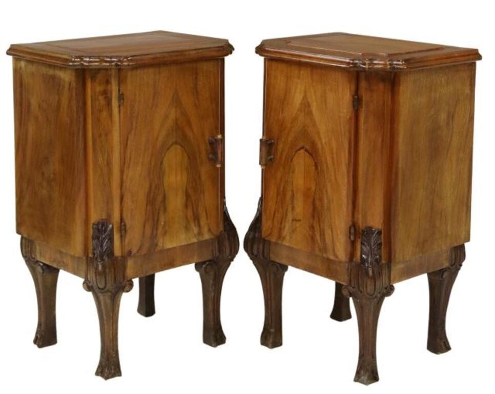 Appraisal: pair Italian Art Deco walnut bedside cabinets c s shaped