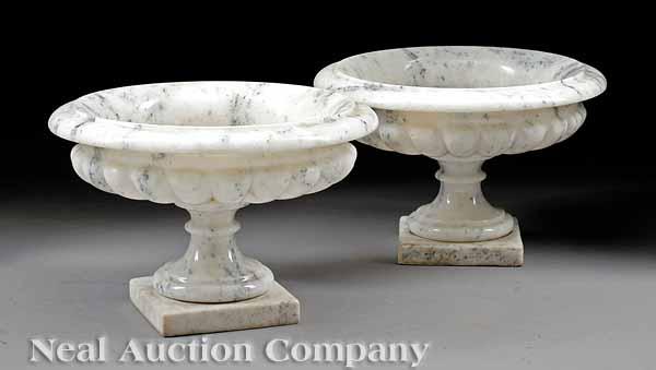 Appraisal: A Pair of Neoclassical-Style White Marble Tazzas molded rim lobed