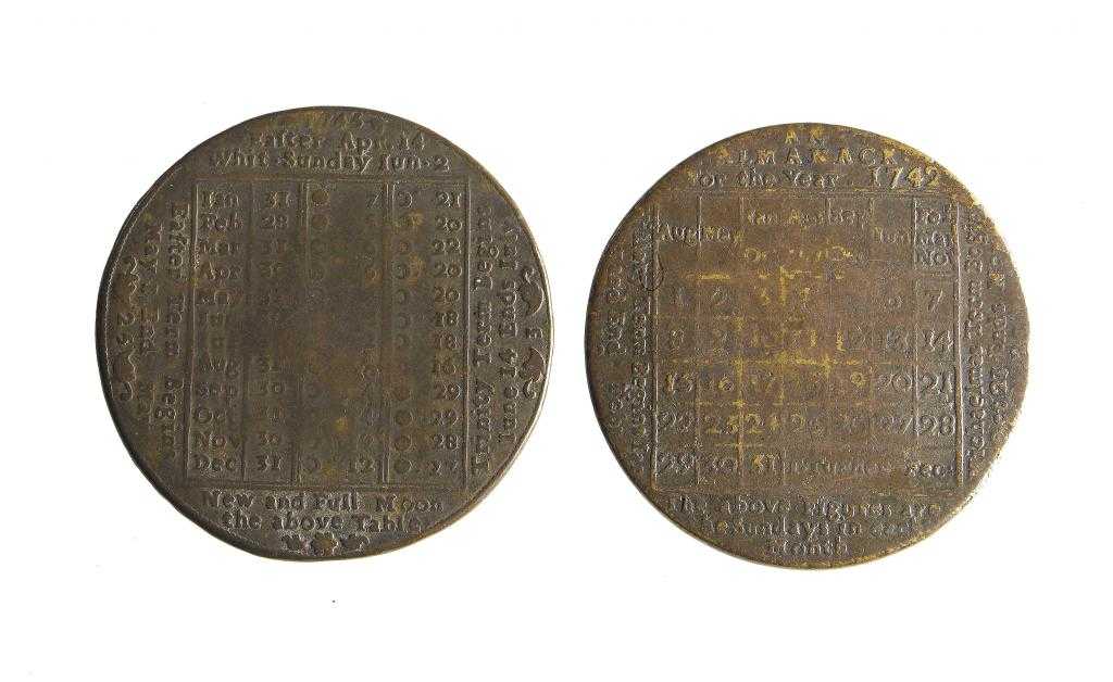 Appraisal: TWO SIMILAR STAMPED BRASS ALMANACS FOR AND marked T TURNER