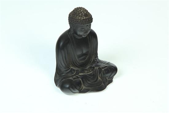 Appraisal: BRONZE BUDDHA Japan th century Seated cast Buddha signed on