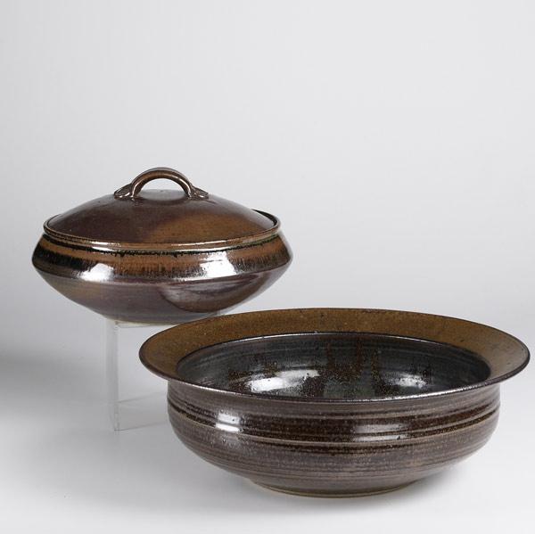 Appraisal: VAL CUSHING Stoneware covered bowl and large bowl with flared