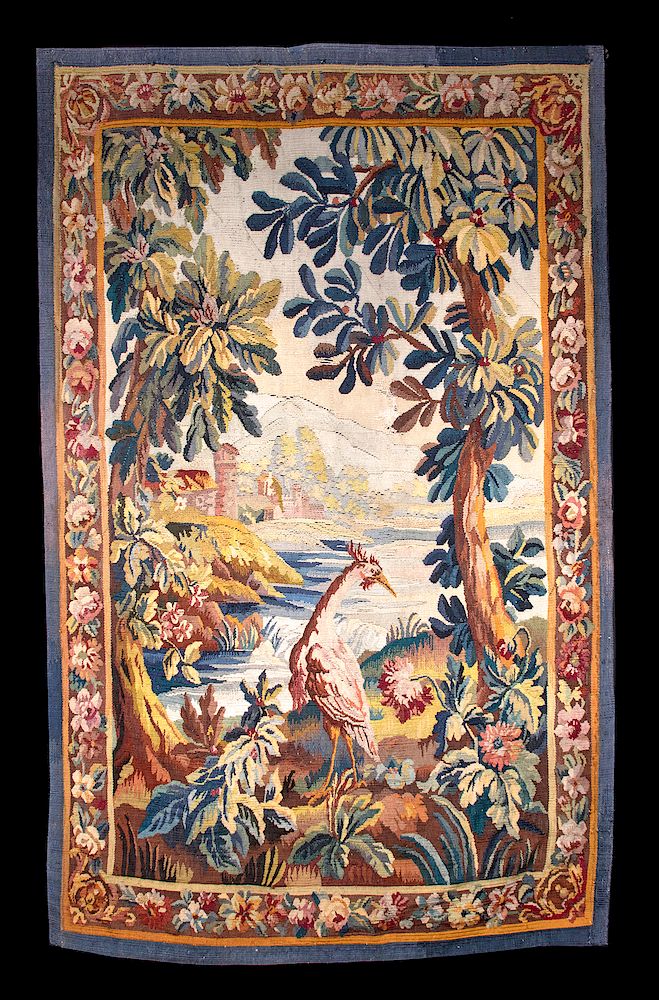 Appraisal: th C French Aubusson Verdure Tapestry Bird in Woods Europe