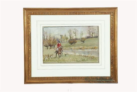 Appraisal: HUNTING SCENE BY MICHAEL LYNE ENGLISH - Watercolor signed lower