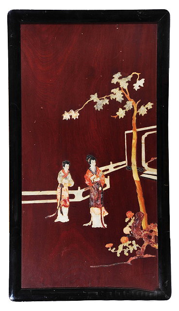 Appraisal: A Japanese lacquer panel th Centurytwo figures on a terrace