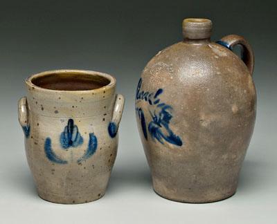 Appraisal: Two pieces salt glazed stoneware jug with cobalt decoration impressed