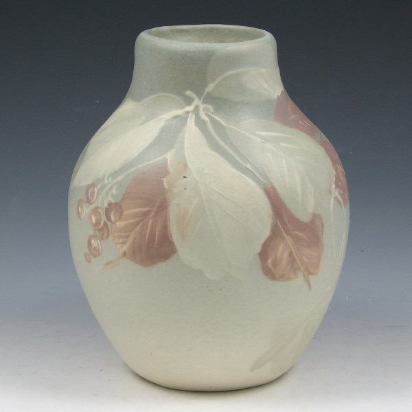 Appraisal: Weller Hudson Light bulbous vase with slip-decorated leaves and berries