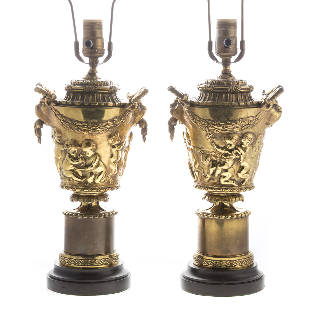 Appraisal: Pair classical style Grande Tour bronze vase lamps late th