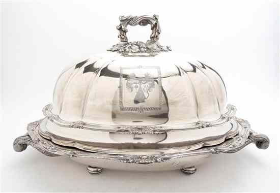 Appraisal: An English Silverplate Cloche on Warming Stand the cloche with