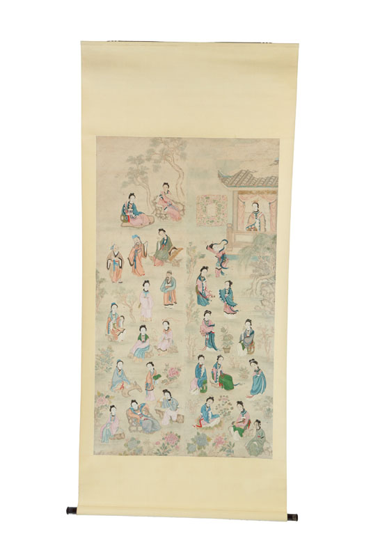 Appraisal: SCROLL Asian th century gouache on paper Women relaxing in