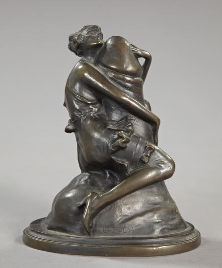 Appraisal: Austro-German Patinated Bronze Group depicting a flapper embracing an erect