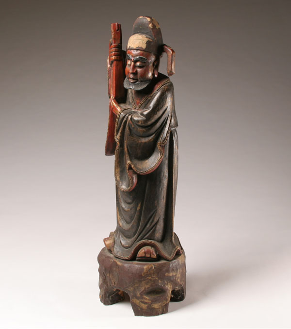 Appraisal: Chinese wooden temple figure paint and lacquer decoration H Surface