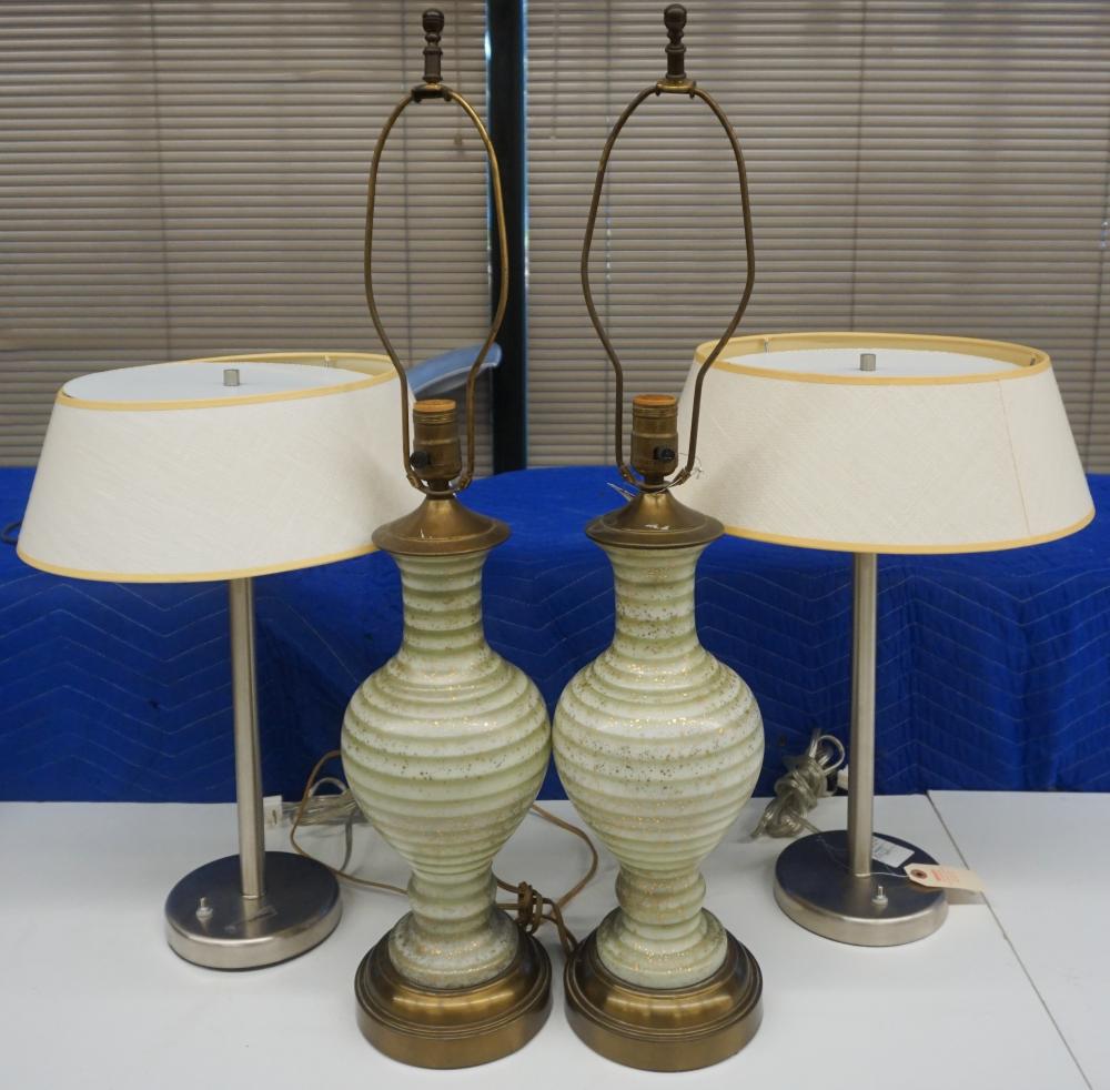 Appraisal: Pair Nessen Lighting Brushed Steel and Pair Mid-Century Style Ceramic