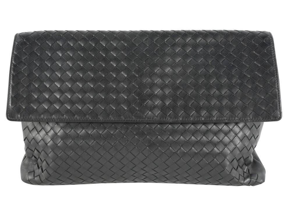 Appraisal: BOTTEGA VENETA LEATHER CLUTCHblack leather with intrecciato weave pattern single