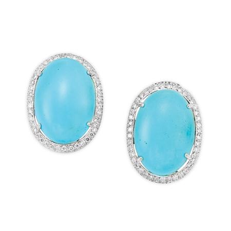 Appraisal: Pair of Turquoise and Diamond Earclips Estimate -