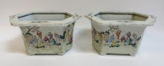 Appraisal: Pair Porcelain Jardineres Pair Porcelain Jardineres In a Famille Rose