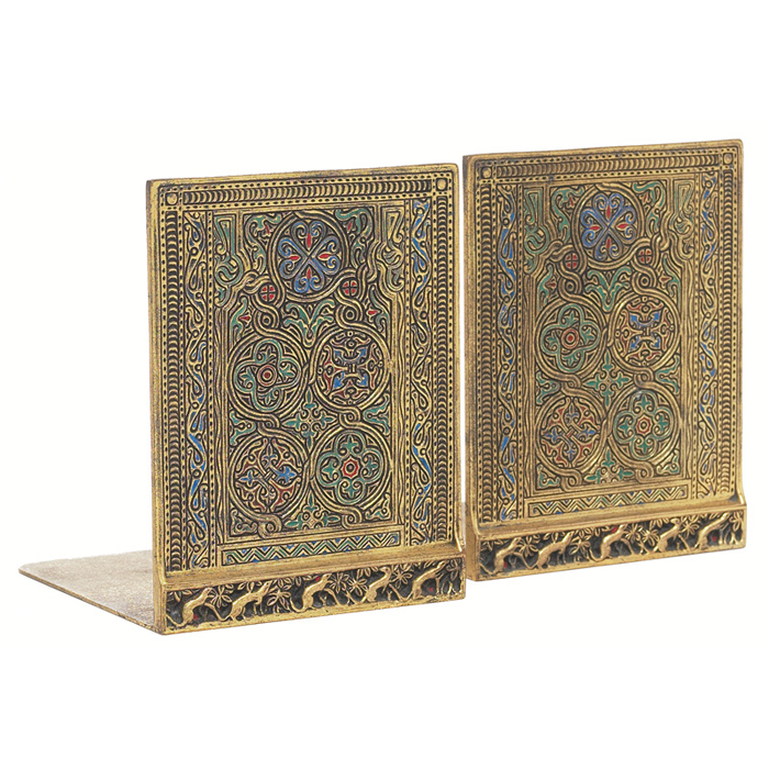 Appraisal: Unusual Tiffany Studios bookends pair bronze with a colorful Venetian