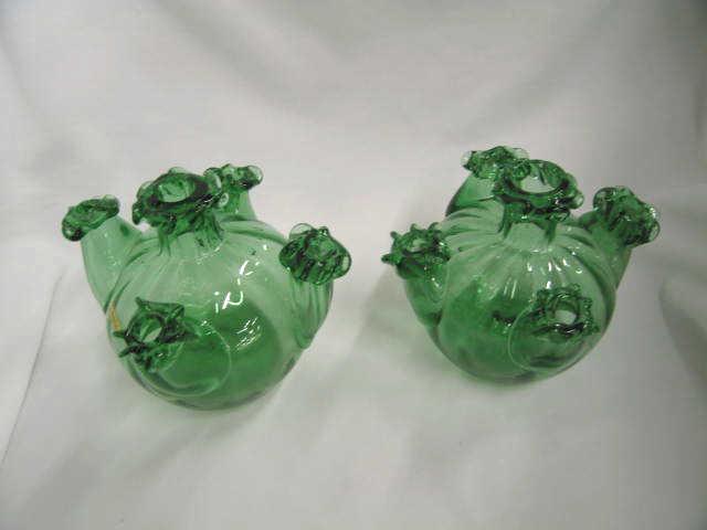 Appraisal: Pair of Art Glass Vases signed Gordiole five port emerald