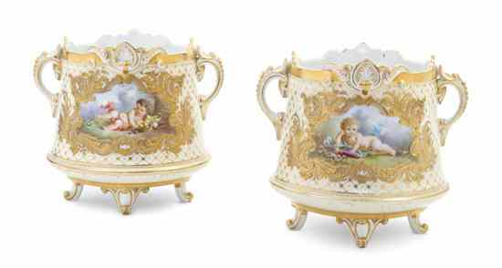 Appraisal: A Pair of Sevres Style Porcelain Cache Pots each modeled