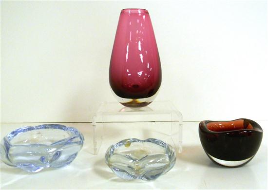 Appraisal: Four pieces of Orrefors glass a '' cranberry vase and