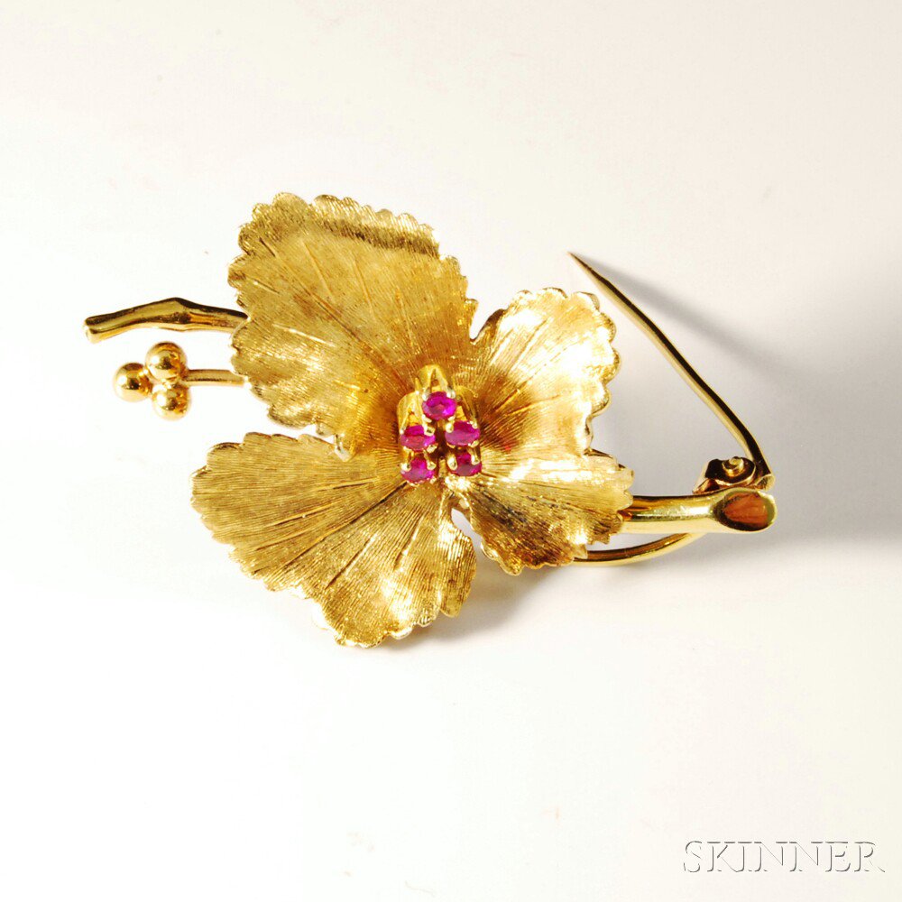 Appraisal: kt Gold and Ruby Brooch Tiffany Co brushed gold in