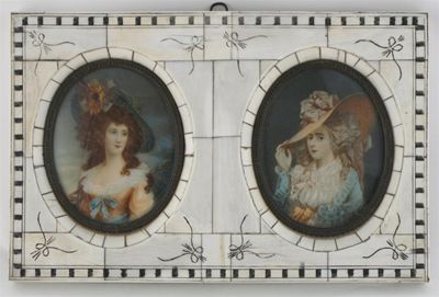 Appraisal: Continental School th Century Four decorative miniatures Over photographic bases