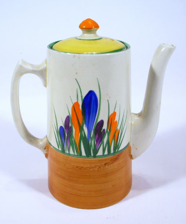 Appraisal: Clarice Cliff Bizarre coffee pot hand painted with 'Crocus' pattern