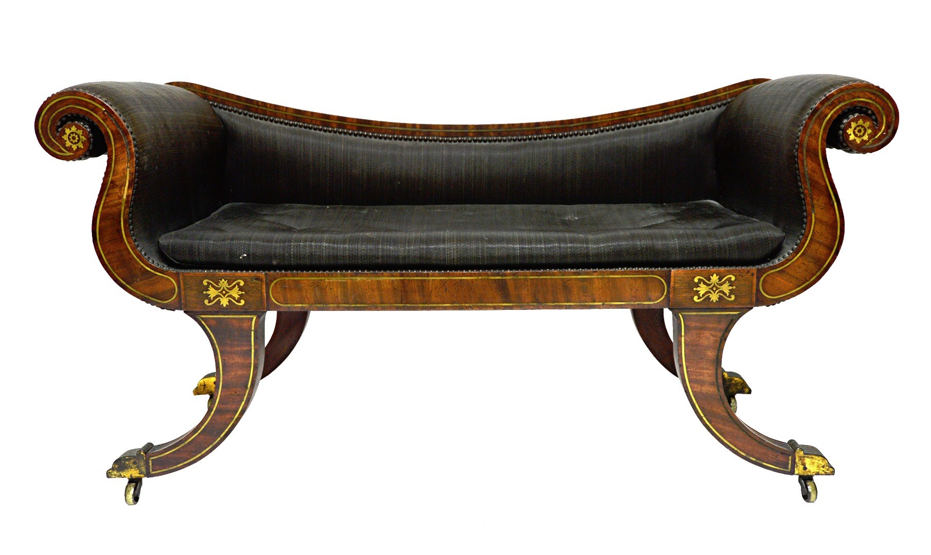 Appraisal: A Regency brass inlaid window seat with concave crest rail