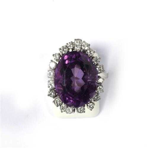 Appraisal: AMETHYST AND BRILLIANT-CUT DIAMOND RING ca White gold Elegant decorative