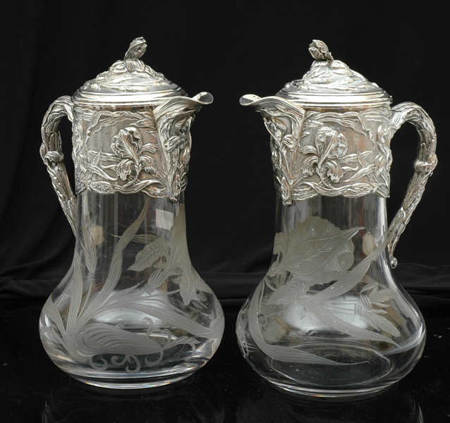 Appraisal: A PAIR OF CONTINENTAL SILVER MOUNTED DECANTERS Late th early