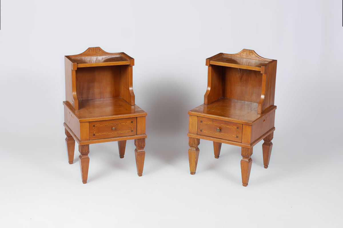 Appraisal: BIEDERMEIER END TABLES NIGHT STANDS Shaped top gallery over open