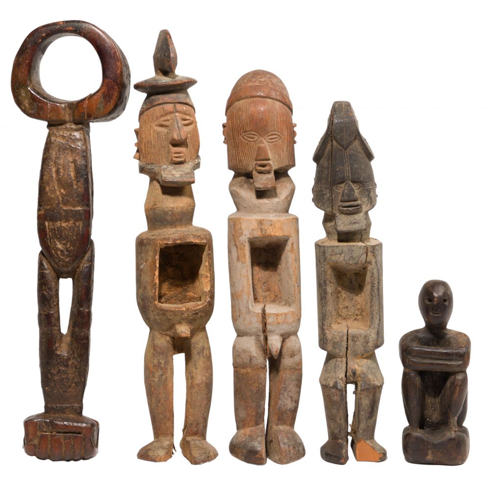 Appraisal: MULTI-CULTURAL CARVED WOOD ASSORTMENT items including African Teke Buti fetish