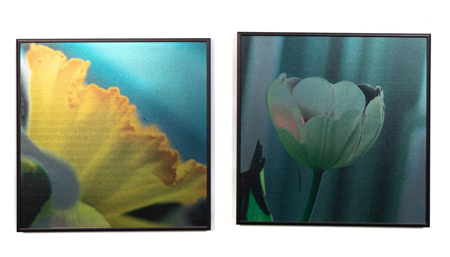 Appraisal: PAIR OF BETTY EDGE METAL FLORAL PAINTINGS Betty Edge American