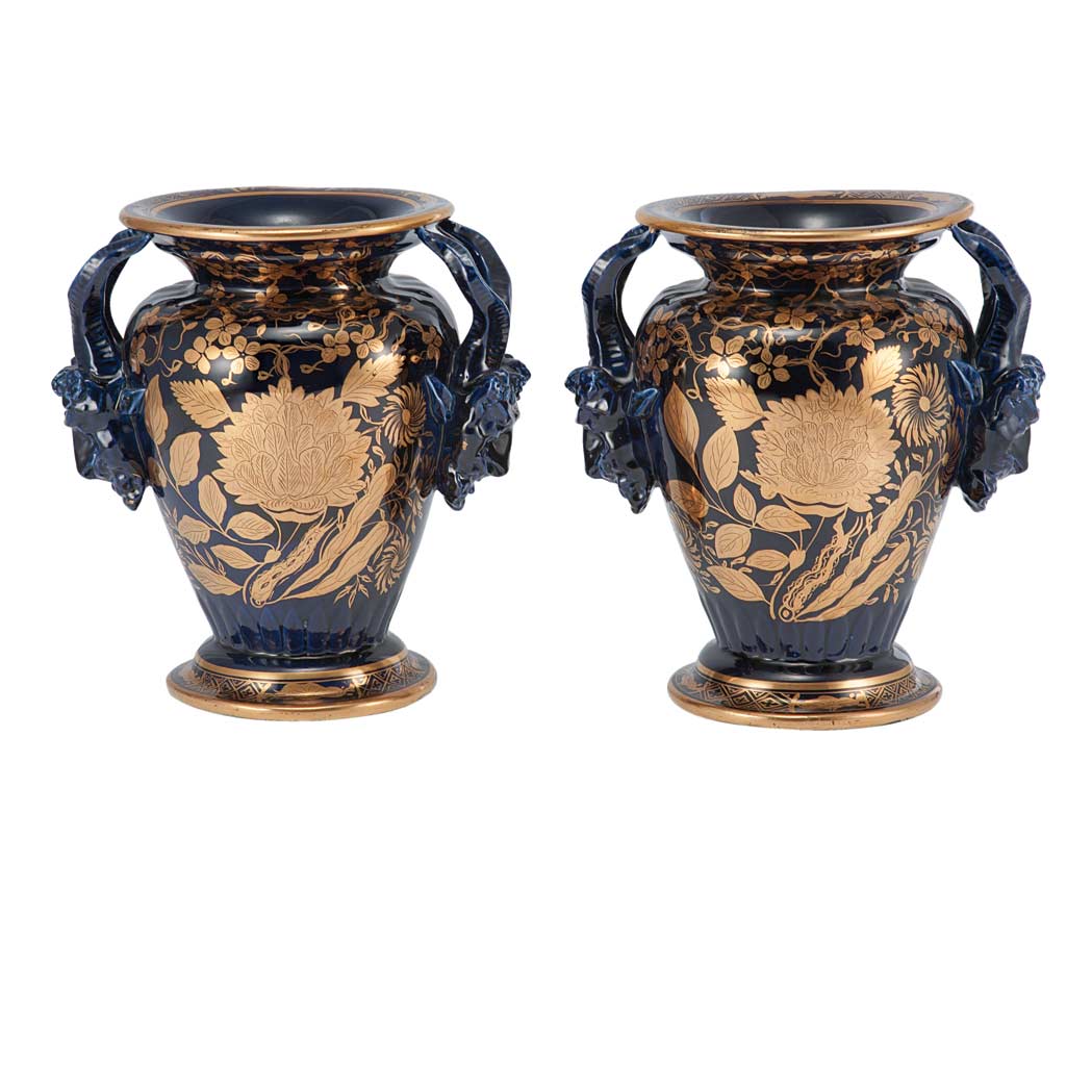 Appraisal: Pair of Neoclassical Style Gilt Decorated Cobalt Porcelain Vases Height