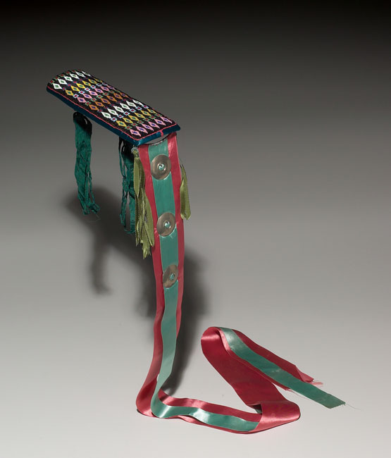 Appraisal: Mesquakie hair drop colorful beaded designs with ribbons and nickle