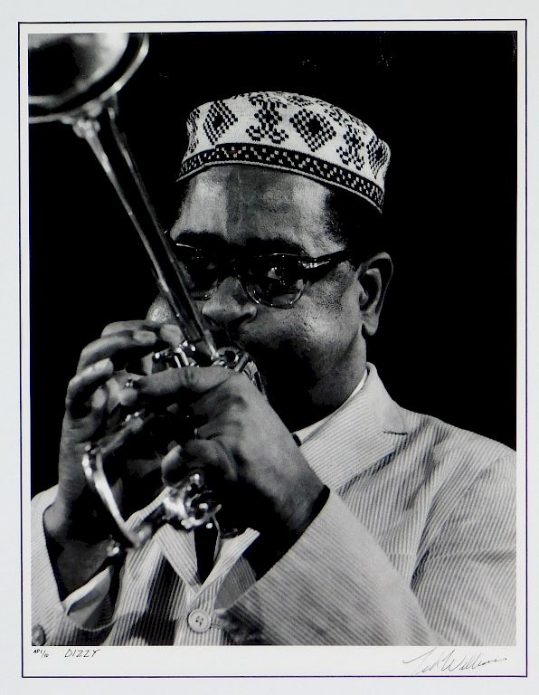 Appraisal: Ted Williams Dizzy Gillespie B W Jazz Photograph Ted Williams