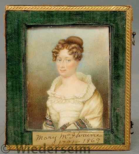 Appraisal: Fine American miniature watercolor on ivory portrait of Mary McIlvaine