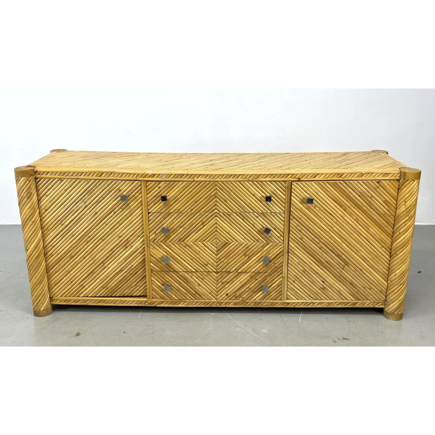 Appraisal: Bamboo Rattan Sideboard Credenza Column corners Dimensions H inches W