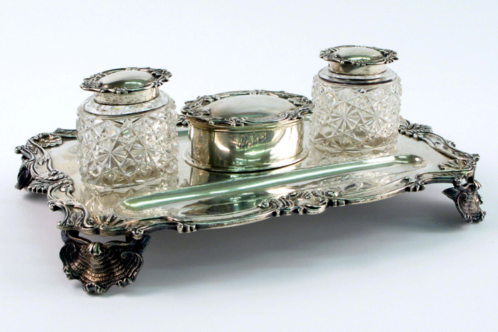 Appraisal: AN ENGLISH VICTORIAN STERLING SILVER HALLMARKED INKSTAND London - with