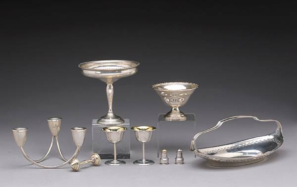 Appraisal: A group of sterling table articles and flatware Comprising basket