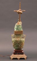 Appraisal: Decorative Carved Flourite Lamp ca th Century Large oriental lamp