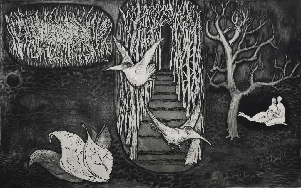 Appraisal: Etching by Lars Bo Danish - Birds in flight in