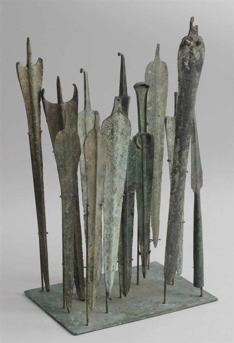 Appraisal: ELEVEN ARCHAIC BRONZE SPEARHEADS Each of flattened tapered form ten